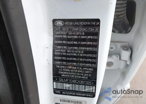 2012 Land Rover Range Rover Supercharged из США, поврежденный, VIN SALMF1E48CA387325